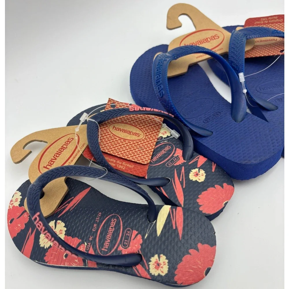 HAVAIANAS Kids Flip Flop Bundle 2 Pair NEW Thong Shoe Blue Beach Toddler 9 11 12
